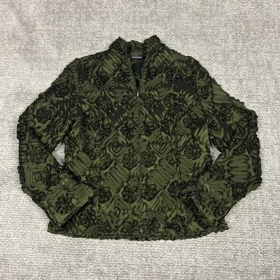 Samuel Dong Blazer Jacket Womens Medium Green Embroidered Floral Rose Zip Up - Image 1 of 4