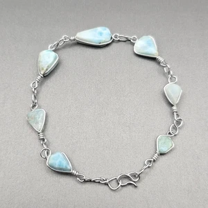Handgefertigtes Larimar & Sterlingsilber Armband 7,5" Hakenverschluss natürliche Edelsteine - Bild 1 von 5