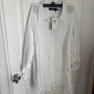 Women’s NWT Lauren Ralph Lauren 100% Linen Long Sleeve Button Up White Shirt 2XL - Picture 1 of 6