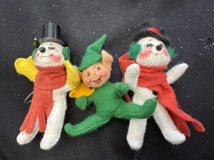 3 adornos navideños vintage Annalee elfo y 2 muñecos de nieve diferentes - Imagen 1 de 11