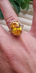 Citrine Coulor Oval Ring 18k Rose Gold Plated Hypoallergenic - Picture 1 of 4