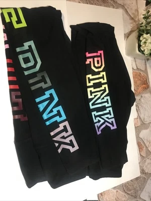 Victoria's Secret VS Pink Yoga Leggings Lot XS Extra Small Black Tropical - Image 1 of 4