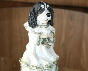 English Springer Cocker Spaniel Angel Figurine Black White broken wing Vintage ! - Picture 1 of 11