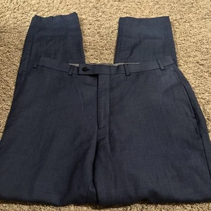 Calvin Klein Chino Pants Mens 36x32 Blue 100% Wool Stretch Slim Straight Fit - Picture 1 of 5