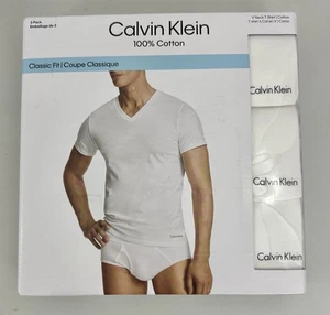 Paquete de 3 camisetas blancas 100 % algodón calce clásico calce calce calce calce en V mediano para hombre - Imagen 1 de 6