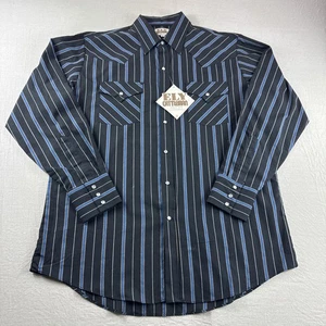 Ely Cattleman Western Pearl Snap Shirt Mens L Blue Striped Long Sleeve Rodeo NEW - Picture 1 of 5