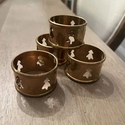 Anelli tovagliolo albero di natale ottone metallo ritaglio festa divertente - Immagine 1 di 4