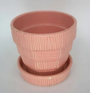 Vintage MCCOY USA Pink Basket Weave Flower Pot Planter 5" - Picture 1 of 4