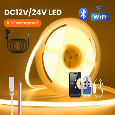 COB LED Streifen 12V 24V Dimmbar Stripe Band Selbstklebend Wasserdicht Lichtband - Bild 1 von 4