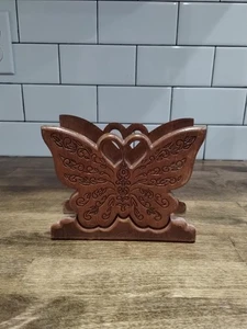 Vintage Boho 70er Holz Schmetterling Servietten/Versandhalter braun Holz Landhaus Kern - Bild 1 von 5