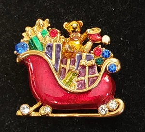 Broche prendedor de regalos trineo de Navidad Christopher Radko de colección - Imagen 1 de 4