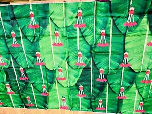 Indien Bananenblatt Vorhang Hintergrund Foto Requisite Dekoration Stoff 8X5 Fuß Muggu USA - Bild 1 von 5