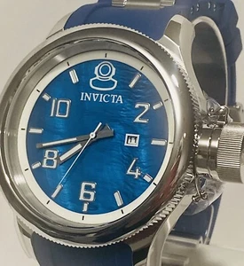 52mm Blue MOP Dial RUSSIAN DIVER Blue Silicone Band Quartz Invicta Mens Watch - Picture 1 of 12