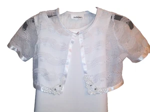 BONNIE JEAN NEW YORK WHITE LONG COMMUNION FLOWER GIRL DRESS LACE JACKET SZ 10 - Picture 1 of 4