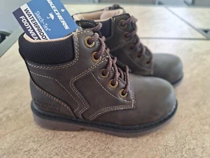 Skechers Rivitz Bardley Skech-Tex Brown Kids Waterproof Shoes Boots Size 12 New - Picture 1 of 12