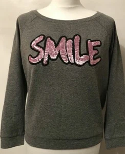 Women's Grey Loungewear Sweatshirt by PINKO with Pink Sequinned Word SMILE-Small - Picture 1 of 8