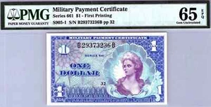 Series 661 $1 PMG 65 EPQ GEM UNC " FIRST PRINTING " SEE STORE WW1-WW2 MEDALS - Picture 1 of 2