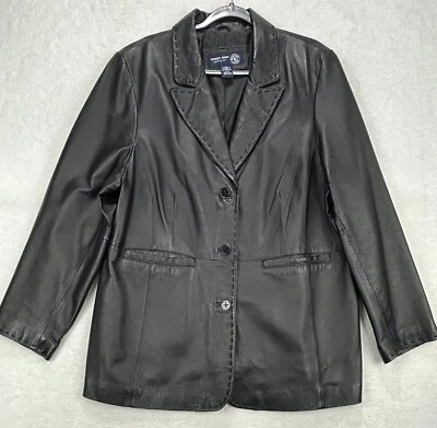 Venezia Jeans Genuine Leather Jacket Blazer Women 18/20 Black 3 Button Lined - Image 1 of 4