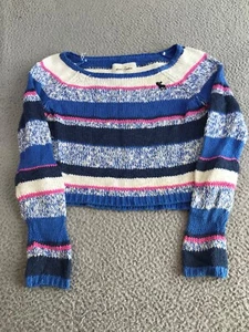Abercrombie Sweater Girl Large Blue Striped Knit Pullover Round Neck Long Sleeve - Picture 1 of 18