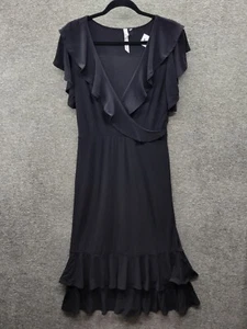 NY Collection Dress Women's PM Black Flutter Sleeve Ruffle Crepe Midi NWT - Picture 1 of 12
