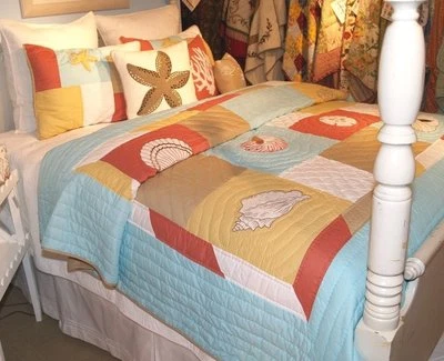 COLCHA REINA COMPLETA AZUL PLAYA: ESTRELLAS DE MAR COSTA SANTA LUCIA CAPARAZONES DE MAR TROPICALES Foto 1 de 4