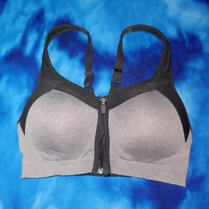  Women's Champion Motion Control Zip Front Sports Bra Black And Grey Size S - Picture 1 of 3