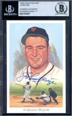 Johnny Mize Gem Mint 10 Beckett BAS Signed Perez Steele Celebration Postcard Aut - Image 1 of 2