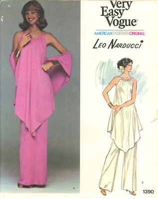 Vogue 1390 LEO NARDUCCI Pillowcase Halter Tunic, Skirt, Pants & Shawl Sz 8 UNCUT - Image 1 of 4