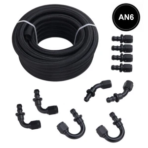 Braided Oil Fuel Line 20Feet 6AN Push Lock Fitting Hose Line Kits 10pcs Black - Picture 1 of 12