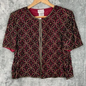 Vintage Seide Perlen Abend Stenay Jacke Damen M formelle Strickjacke rot schwarz NEU - Bild 1 von 11