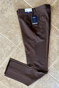 Hart Schaffner Marx Chicago 100% Wool Dress Pants 42R Unhemmed Brown $155 NWT - Picture 1 of 8