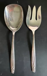 Vintage 1962 International Deep Silver Anniversary Rose Serving Spoon & Fork MCM - Picture 1 of 4
