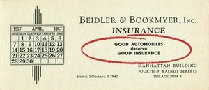 Blotter de tinta Beidler Bookmyer Insurance Manhattan Building 4th Walnut abril 1957 - Imagen 1 de 2
