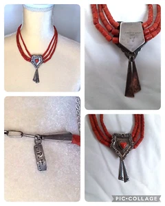 Christin Wolf RED Coral & Sterling Silver Necklace Signed Native American #Z4314 - Picture 1 of 19