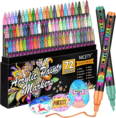 NICETY Acrylic Paint Pens Set - 72 Colours Paint Markers for Rock Painting Stone