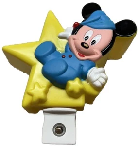 Disney Nachtlicht Mickey Mouse 1994 im Pyjama mit Nachtmütze auf gelbem Stern - Bild 1 von 7
