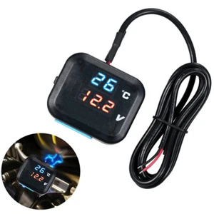 Digital Motorcycle Voltmeter Thermometer Temp Voltage Gauge Blue Red LED Display - Picture 1 of 10