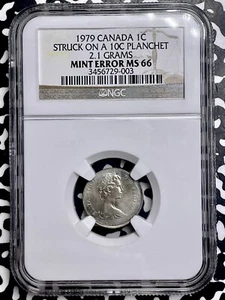 1979 Canada Small Cent Struck On 10 Cent Planchet Error NGC MS66 Lot#G9790 2.1 G - Picture 1 of 3