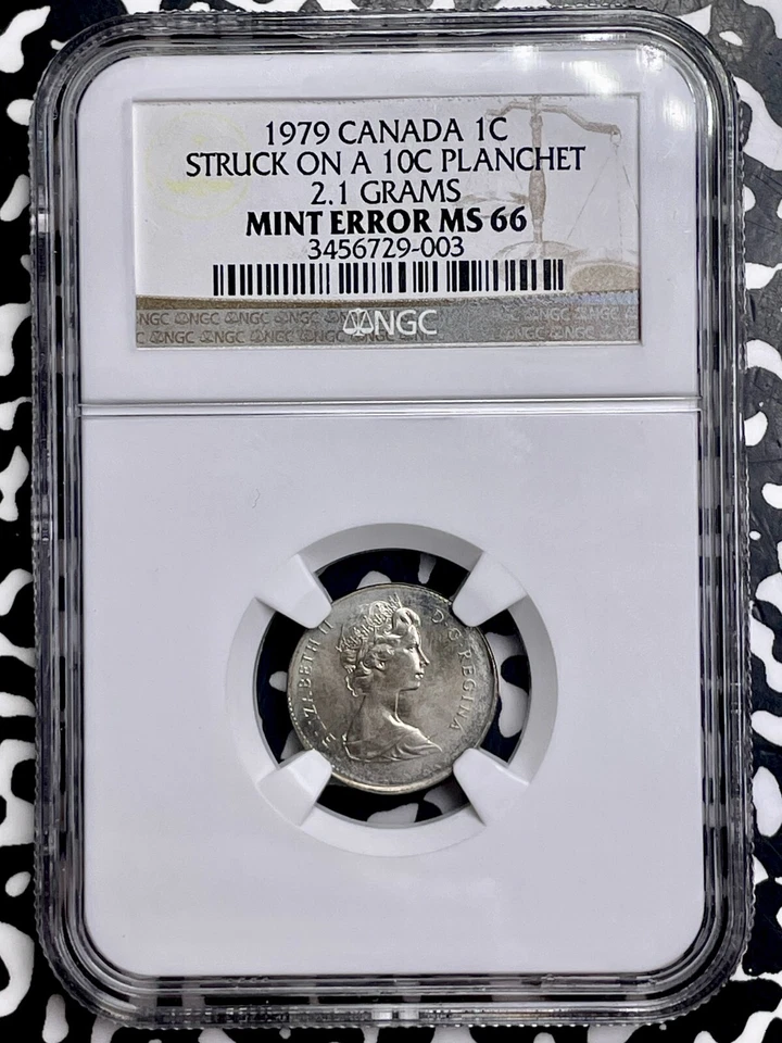 1979 Canada Small Cent Struck On 10 Cent Planchet Error NGC MS66 Lot#G9790 2.1 G - Image 1 of 3