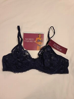 NWT ADORED BY ADORE ME Chelsey Dark Blue Unlined Underwire Bra; Sz 36B  - Image 1 of 4
