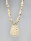 Collier pendentif vintage en celluloïd sculpté à la main faux ivoire déclaration 20" vis