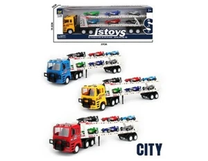 PKW Abschlepp Doppel Anhänger 10-Rad LKW Transporter mit 6 Mini Rennwagen Set  - Bild 1 von 10