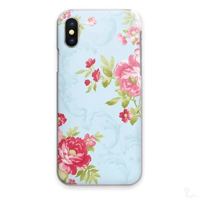 BLUE FLORAL PRINT PHONE CASE ROSE RED HARD COVER FOR APPLE SAMSUNG HUAWEI SONY.. - Image 1 of 4