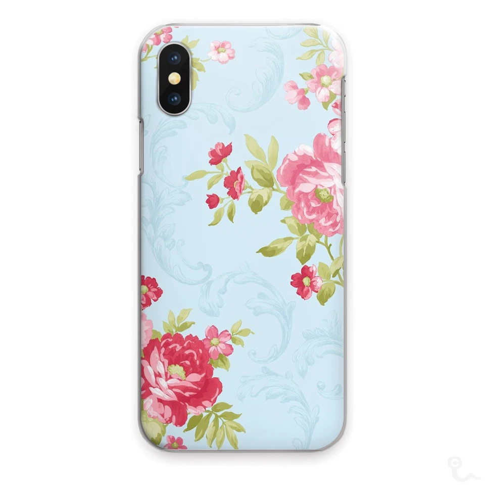 BLUE FLORAL PRINT PHONE CASE ROSE RED HARD COVER FOR APPLE SAMSUNG HUAWEI SONY.. - Image 1 of 4