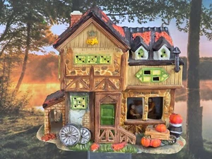 Rite Aid Porcelain House Lighted Wagon Wheel Christmas Village Fall Thanksgiving - Picture 1 of 13