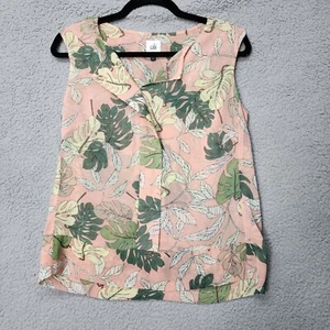 Cabi Women's Small Tropical Boho Leaf Sheer Blush Sleeveless Blouse - Picture 1 of 10