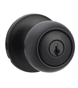 Amazon Basics Exterior Door Knob With Lock, Coastal, Matte Black - Picture 1 of 7