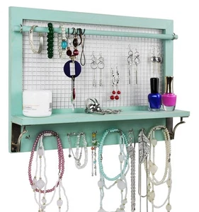 Jewelry Organizer, Wall Mount Jewelry Holder Rack with Hooks Shelf and Remova... - Picture 1 of 6