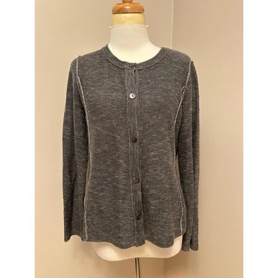 Cárdigan Eileen Fisher Botón Costuras Expuestas Frontales Lino/Algodón Gris Brezo Talla S Foto 1 de 4