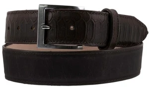Men Western Cowboy Belt Dark Brown Snake Python Print Leather Overlay Size 32-40 - Picture 1 of 4